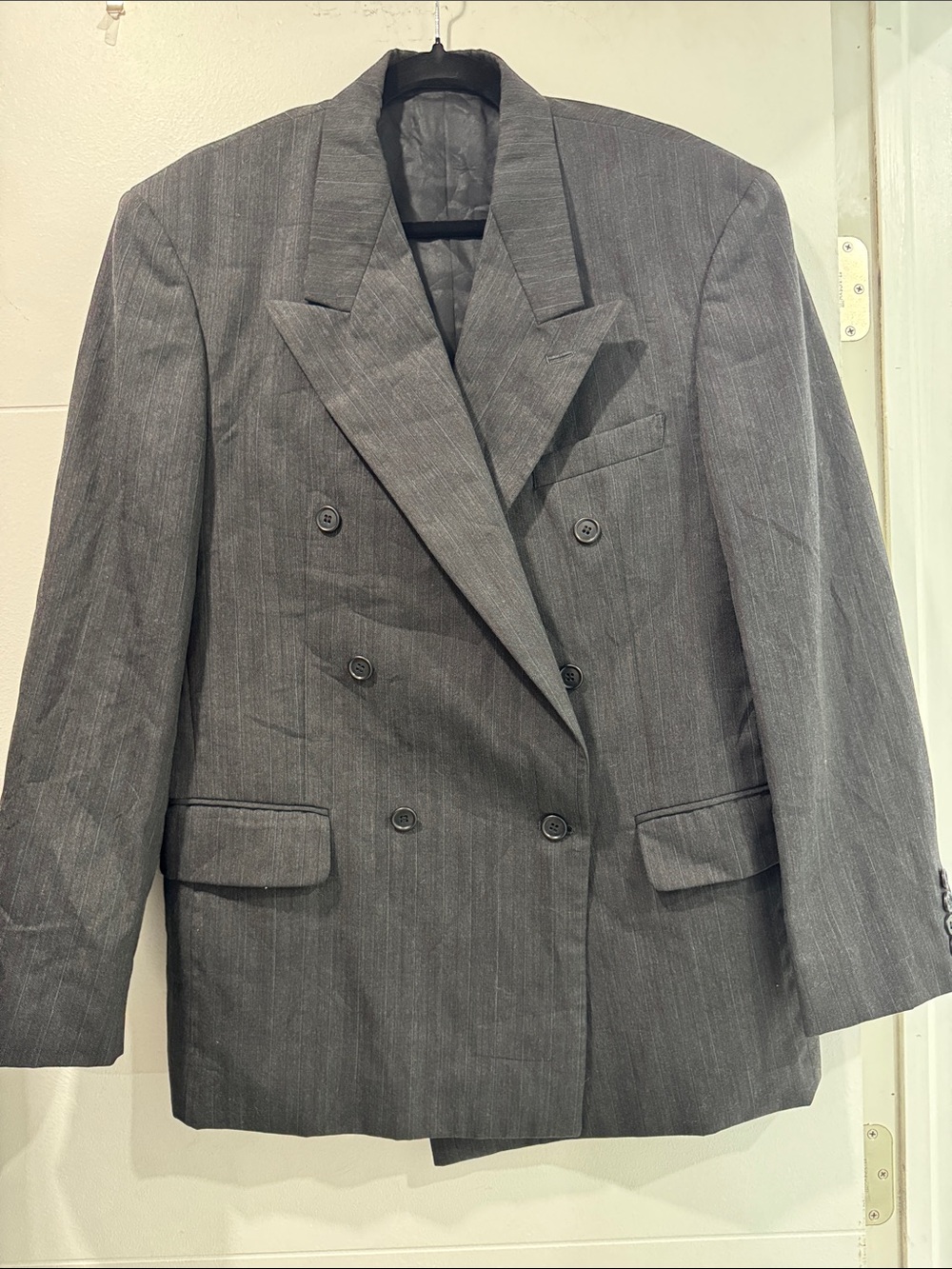 Cellini Collection Grey Pinstripe Double Breasted Blazer Jacket Mens 49